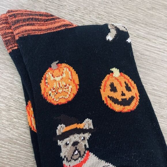 Halloween Frenchie Dog Fall Pumpkin Adult Fun Socks - Picture 3 of 3